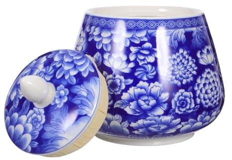 LIFKICH Keramik Vorratsdose 870ml mit Deckel Blau Weiß im Chinesischen Stil Luftdichtes Aufbewahrungsglas für Tee und Schwarzen Tee Dekorative Teedose für Zuhause