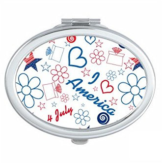 DIYthinker USA Amerika Süßigkeit Blumen-Stern-Liebes-Herz-Wort Illustration Muster Oval Compact Make-up Taschenspiegel Tragbare Nette kleine Handspiegel