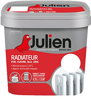 Julien Peinture Radiateur Acrylique, Fer, Cuivre, Alu, zinc - Direct sans sous-couche, Satin, Blanc Satin, 0,75 L