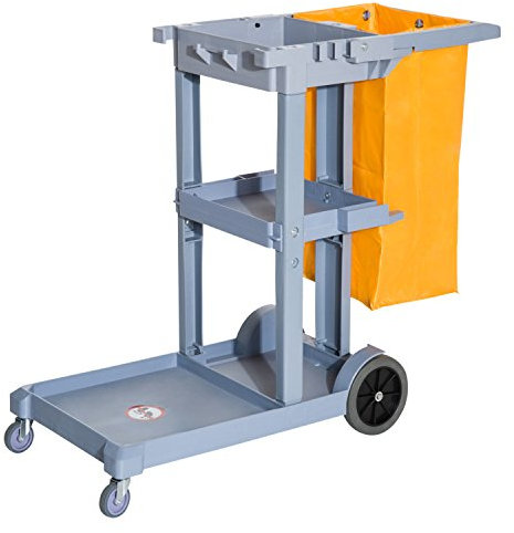 HOMCOM Chariot-Poubelle Chariot de Nettoyage Professionnel 3 Plateaux Sac Grande résistance fourni Jaune Gris