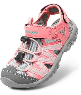 DREAM PAIRS pojkar flickor stängd tå utomhus sommar sportsandaler för småbarn/små/stort barn, Rosa/grå/grön, 5 Big Kid