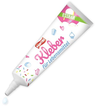 PANTIKI Lebensmittelkleber Tube 20g - Farbe: transparent - wiederverschließbar | Essbarer Kleber für Lebkuchenhaus Lebensmittelkleber auf Torten Fondant kleben essbar lebensmitteltauglich