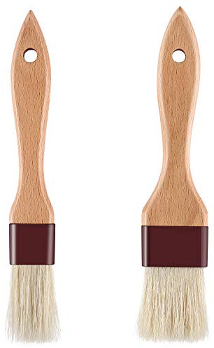 Pastry Brush Natural Bristle Basting Brush Kitchen Oil Brush with Beech Wooden Handle and Hanging Rope String (1 inch & 1.5 inch)