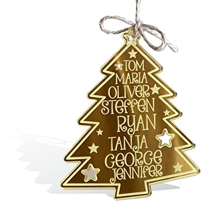 Personalisierter Weihnachtsbaum mit Familiennamen aus Acryl | Weihnachtsbaum-Ornament mit gravierten Familiennamen als Christbaumschmuck und festliche Weihnachtsdekoration