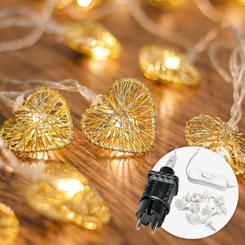 Cobus CozyHome Lucine led decorative Cuore - 5 metri & 20 LED in bianco caldo I Con spina I Per interni I Filo led decorative Fairy lights Lucette decorazioni Luci natale interno