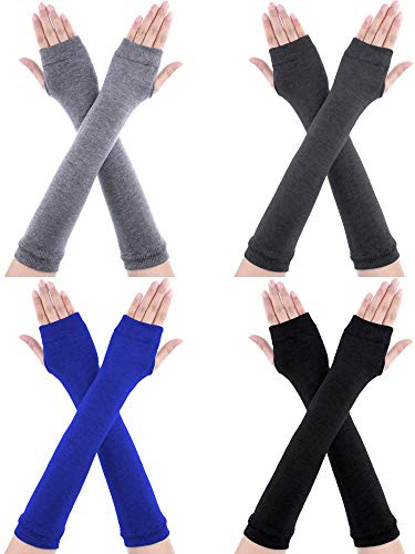 Bememo 4 Paar Winter Lange Fingerlose Handschuhe Gestrickte Armwärmer Ellenbogen Länge Handschuhe Daumen Loch Handschuhe für Damen Mädchen