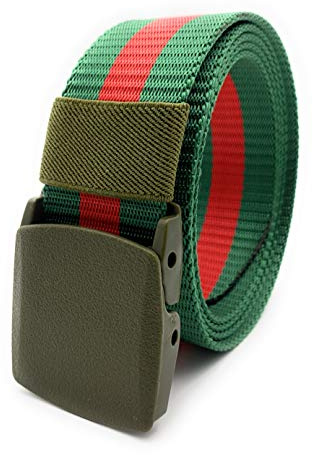 FALKENSTEJN Hosengürtel Stoffgürtel mit Kunststoffschnalle Tactical belt 130 cm lang individuell kürzbar (green-red)
