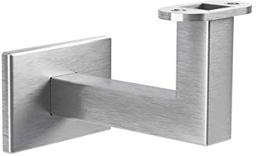 Sellon24® Soporte para pasamanos, soporte de pared, soporte de pared, soporte para pasamanos con orificio para madera LED, pasamanos oxidado, efecto de acero inoxidable, tubo rectangular para
