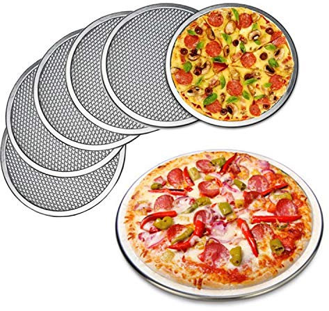6 Packs Aluminum Alloy Pizza Pan with Holes, 8 Inch Commercial Grade Pizza / Baking Screen for Oven Round Pizza Crisper Tray Pizza Baking Tray for Home Restaurant, Seamless (8-Inch, Pack of 6)