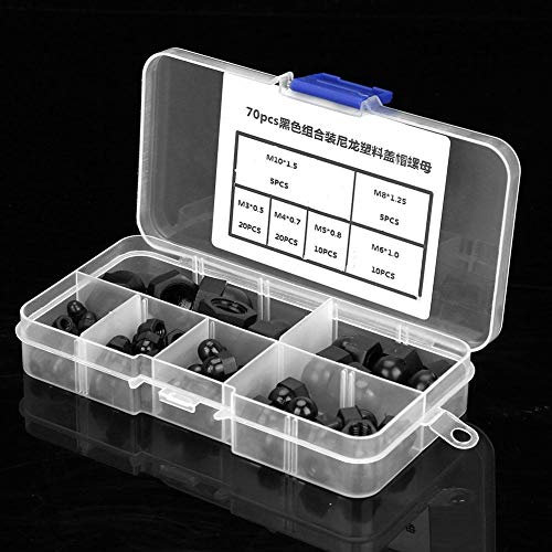 70pcs Hutmuttern, Dome Head Hutmuttern Nylon Eichelmutter Schutzkappen Abdeckungen Bolzen Innensechskantmutter M3/M4/M5/M6/M8/M10 (Schwarz)(Weiß)