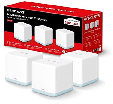 MERCUSYS Halo H30 (3er-Pack) - AC1200 Wi-Fi Mesh, 10/100 MBps Ehernet-Port, Dual-Band 2. 4 GHz/5 GHz, bis zu 320 m2, MU-MIMO, Kindersicherung, einfache App-Einrichtung, Weiß