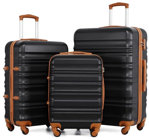 COOLIFE 3 Piece Hardshell Luggage Set, Suitcase Set with Smooth Spinner Wheels, TSA Lock, Scratch-Resistant, Durable ABS+PC Suitcase Set for Family Holiday Group Travel（Apricot Black）