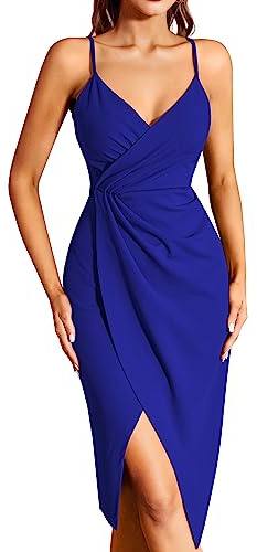 Missufe Vestido de cóctel para mujer, vestido de fiesta, vestido de verano, vestido midi festivo, elegante, bodycon para boda, sin mangas, tirantes finos, vestido de noche