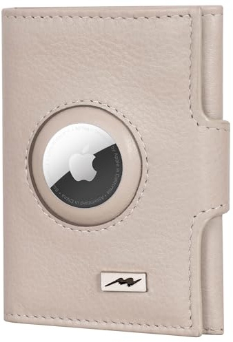 Marc Peter® Washingon Leder Slim Wallet - Airtag Geldbörse mit Münzfach - RFID Schutz kleines Mini Portmonee - Kreditkartenetui Kartenetui – Airtag Portemonnaie Geldbeutel Beige Nappa
