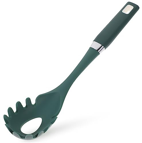 BESTonZON Cuillère à Spaghetti En Silicone Vert Foncé Et Rose Manche, Passoire à Nouilles Légère Et Portable, Ustensile Cuisine Polyvalent Pour Service De Pâtes