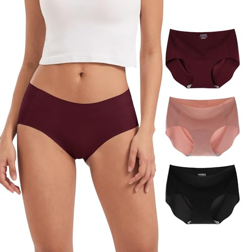 INNERSY No Vpl Knickers for Women Seamless Underwear Invisible Pants Ladies Briefs Multipack 3 (14, Pink/Burgundy/Black)
