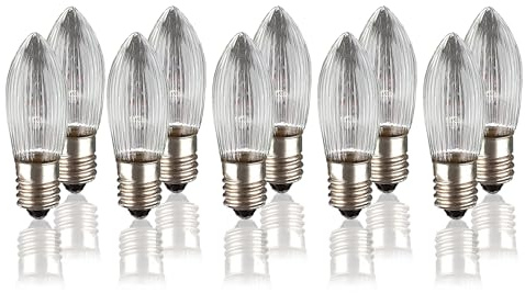 hellum Ersatzkerzen LED 10x, 8-55V 0,5W 4-30 Brennstellen E10 innen 151350 | Ersatzkerzen für Lichterketten & Schwibbogen, 10 Stück Riffelkerzen E10 (ø10 mm), 14 Lumen Ersatzkerzen Lichterkette