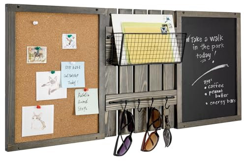 MyGift 3 Panel Gray Solid Wood Bulletin Board Set Chalkboard Cork Board