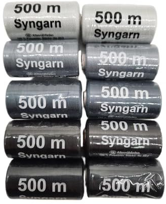 Nähgarn 10x 500m Spulen - hochwertiger Nähfaden - sowohl als Nähmaschinenfaden als auch zum Nähen mit der Hand bestens geeignet (10x Grautöne)