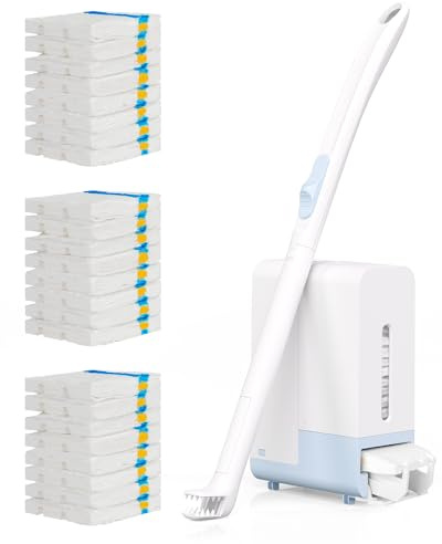 AIR U+ Disposable Toilet Brush Wand for Scrubbing Bubbles Flushable Refills | 24 Count Flushable Refills, Wall Mount Toilet Cleaning System with 1 Toilet Wand + 1 Automatic Visual Caddy