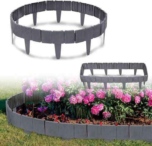 HENGMEI Lot de 20 bordures de pelouse en plastique - Aspect pierre - Pour fleurs - Clôture de jardin décorative - 25 x 23 cm (L x H) - Anthracite