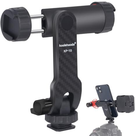Koolehaoda Tripod Phone Mount, Smartphone Holder with 2 Cold Shoe and 1/4 Thread for Camera Mic Light Stand, 360°Rotation & 180°Tilt Phone Clamp Compatible with iPhone & Android for Photography