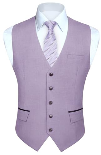 HISDERN Gilets violet Hommes Gilet de mariage classique Gilet de costume de smoking avec poches de mode Coupe régulière XL