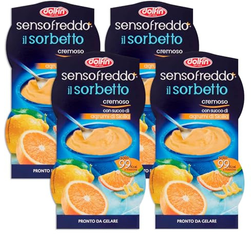 4X Sensofreddo il Sorbetto Cremoso con Succo di Agrumi di Sicilia Pronta da Gelare Senza Glutine 200ml