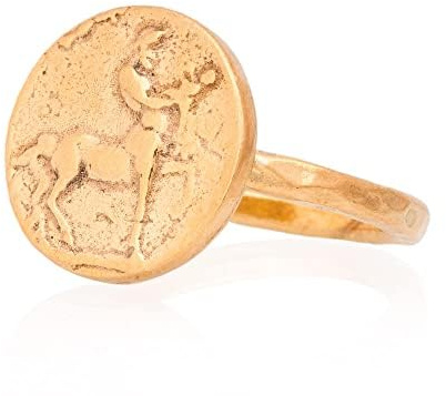 Anneau de pièce de monnaie centaure, anneau de pièce de monnaie romaine antique, anneau de pièce de monnaie de chevalière. Bague en argent grec antique plaquée or 24 carats.