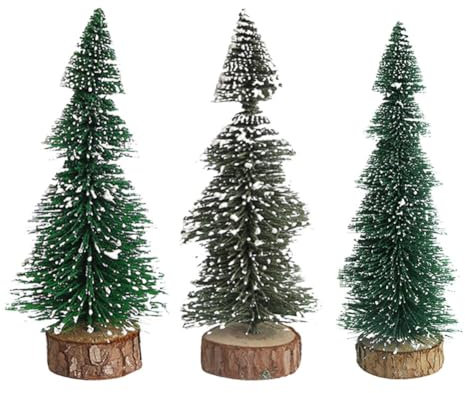 3pcs Mini Grün Tannenbaum Mini Weihnachtsbaum Desktop Weihnachtsbäume mit Holzbasis Naturgetreuer Christbaum mit Schnee Effek Weihnachtsbaum Künstlich für Tischdeko DIY Weihnachtsdeko