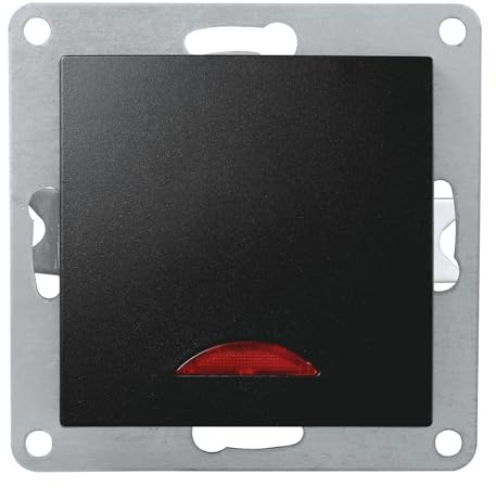McPower Schalter mit Kontroll-Leuchte | FLAIR | 10A Unterputzschalter 250V ein aus mit Kontrollicht (LED leuchtet wenn Schalter AN ist) Schraubklemmen Anschluss, matt Schwarz
