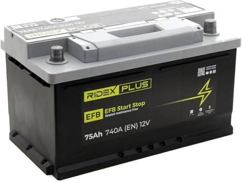 RIDEX PLUS 1S0028P EFB Start-Stop Autobatterie 75Ah 740A 12V Starterbatterie B13 DIN/ISO LB4 ersetzt Batterie 70Ah 65Ah