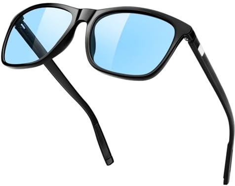 KANASTAL Gafas de Sol Cristal Azul Hombres y Mujer Polarizadas Cuadradas Claro Vintage Retro Protección UV400 Men Blue Sunglasses - Montura Negras Lentes Azul Transparente