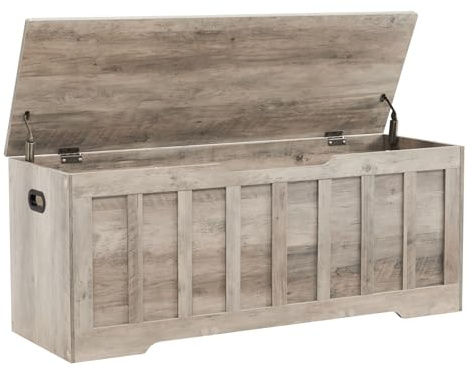 VANKILEY 47.2 Storage Chest Extra Large,Storage Trunk with 2 Safety Hinges,Wooden Storage Bench,Shoe Bench,47.2x15.7x19.1 Inch,Easy Assembly,Storage Bench for Bedroom,Living Room,entryway(Greige).
