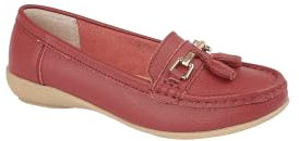 Jo & Joe Ladies Wide Fit Flat Leather Tassel Moccasins Loafer Nautical Shoe Plimsole Pumps Womens. Cherry Size 6