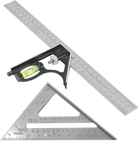 2 Pcs Set Square Carpentry,Square Tool Carpenters Combination,Carpentry Tools,A Activity Combination Angle Ruler Built in Bubble Level and A 90 Degree Imperial Triangle Ruler