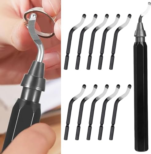 Deburring Tool 10 Removal Blades Black Anodized Aluminum Handle | Deburring Tool with Extra Blades, Metal Cutter 3D Printing PVC Copper Pipe