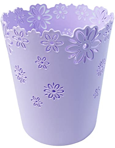 VIUJUH Corbeille à papier creuse en plastique sans couvercle en forme de fleur (violet, taille L)