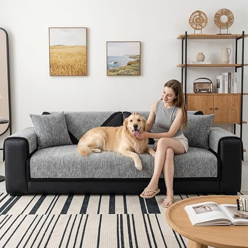Yahbrra Sofa Überzug Weiche Chenille: für 1 2 3 4 Sitzer L Form Sofaüberwurf Ecksofa Couch Überzug Neue Universelle Sofabezug Anti Rutsch Hund Katze Sofa Cover (Grau,90 * 210cm) | 1 2 3 4 Sitzer L Form Sofaüberwurf Ecksofa Neue Universelle Sofabezug Anti Rutsch Hund Katze Sofa Cover