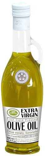 KORVEL Greek Extra Virgin Olive Oil, Cold-Pressed, 100% Koroneiki Olives, Premium Quality, 16.9 fl oz (500ml) Amphora Glass Bottle, Product of Greece