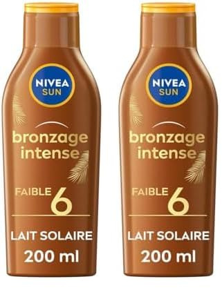 NIVEA SUN - Lait Solaire Bronzage Intense FPS 6 - Protection & Teint Hâlé - Extrait De Carotène & Vitamine E - Sans Autobronzant - Formule Légère & Non Grasse - Peaux Normales - 200 ml (Lot de 2)