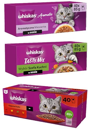 WHISKAS TASTY MIX Cibo Umido in Salsa per Gatti Adulti 40x85g Scelta dello Chef