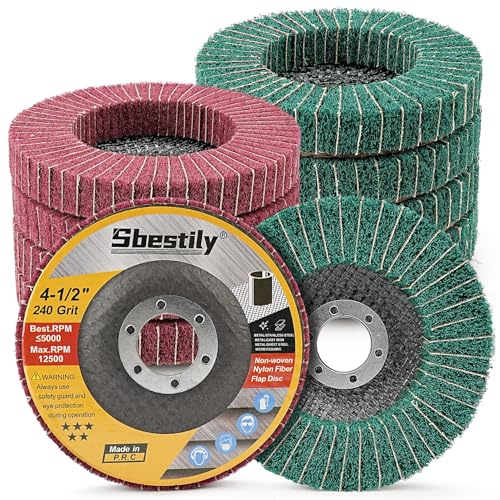 Sbestily 10Pcs 115mm Scour Flap Disc 120/240 Grit 4.5 Angle Grinder Wheel | Coarse Polishing Grinding Wheel for Metal Stainless Steel Angle Grinder Scouring Pads Scuff Sanding Discs Paint Rust Remover