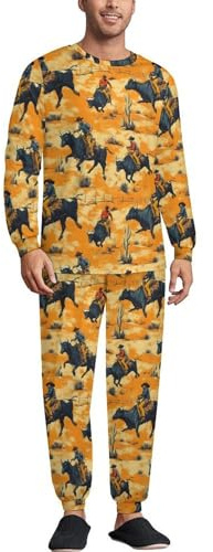 TZTTZT Western Cowboys - Conjunto de pijama para hombre, diseño de toros de equitación, suave, ropa de descanso, ropa de dormir para hombre con bolsillos, Varios colores, XL