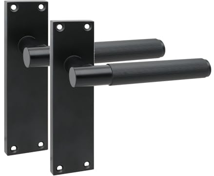 Golden Grace Victorian T-Bar Linear Door Handle, 1 Pair Matt Black 150mm | Includes spindle and fixing screws for rapid installation on interior doors, with a classic plain edge backplate.