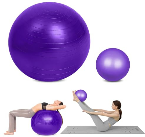 flintronic Gymnastikball Set, Soft Yoga Ball mit aufblasbarem Strohhalm, aufblasbarer Fußpumpe, Anti-Burst-Übungsball für Yoga, Pilates, Balance, Physiotherapie,Stretching