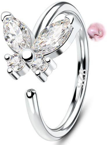 OUFER 925 Silber Nasenpiercing Ring Schmetterling Stern Herz Lotus Nasenring 20G 8mm Nasenstecker Klarer CZ Nostril Piercing Schmuck für Frauen