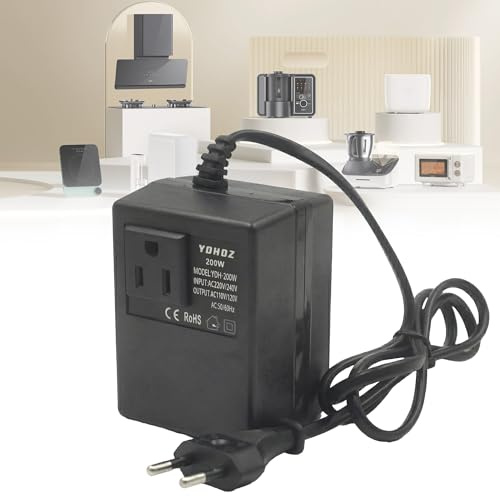 Transformador de tensión de 220 V a 110 V: 200 W, enchufe europeo con protección contra sobrecalentamiento para turistas y viajeros de negocios internacionales