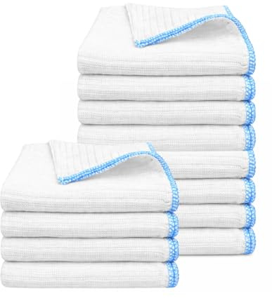 HOMESHOPA Ribbed Dish Cloths 35 x 35cm, 12 Pack Super Absorbent Cotton Rich Kitchen Cleaning Cloths, Soft & Thick Reusable Washing Up Cloths for Dishes, Counters & Surfaces, White Dishcloths