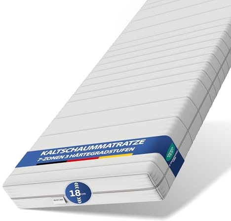hERZtal Sleepmaster 18 Kaltschaummatratze 90x200 7-Zonen – 18 cm Komforthöhe – Härtegrad H4/fest – Atmungsaktiver Mikrofaser-Bezug waschbar bis 60°C – Oeko-TEX Zertifiziert – Rollmatratze